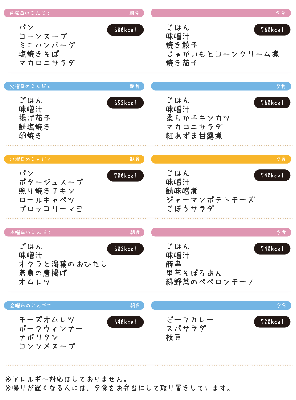 ある週のこんだて