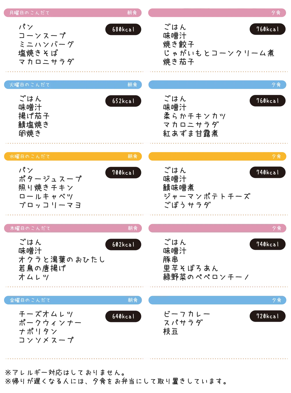 ある週のこんだて